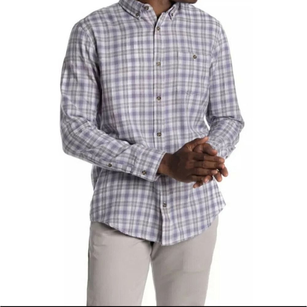 Wallin & Bros Men's Grey Ombre Grindle Plaid Button Down Shirt - Size Medium